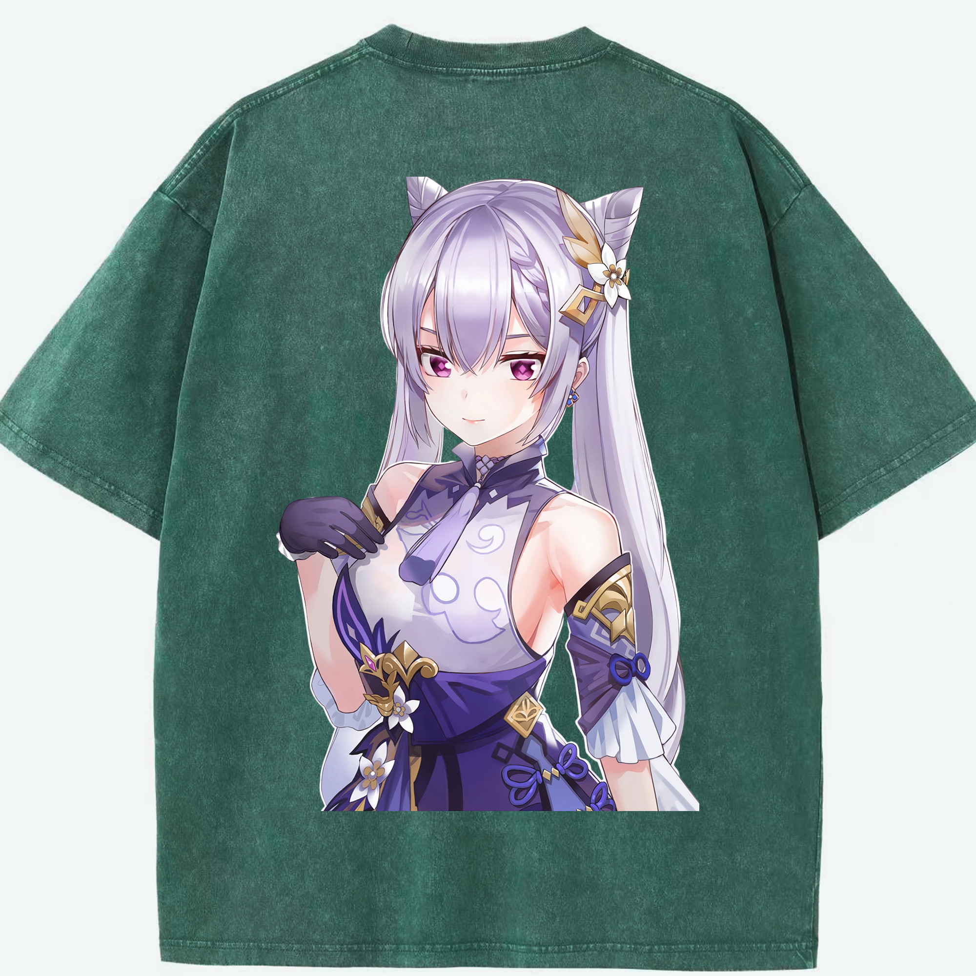 げんし神 刻晴 こくせい genshin Kokusei 綿100% ヴィンテージ風 半袖Tシャツ（背面プリント）